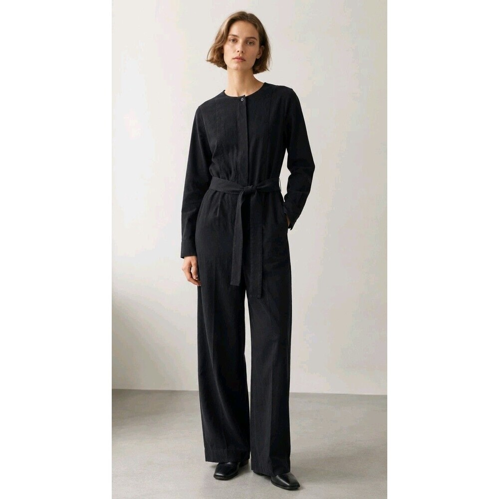 COS Black Belted Utility Jumpsuit Women’s US 4 Long Sleeve Wide Leg Minimalist